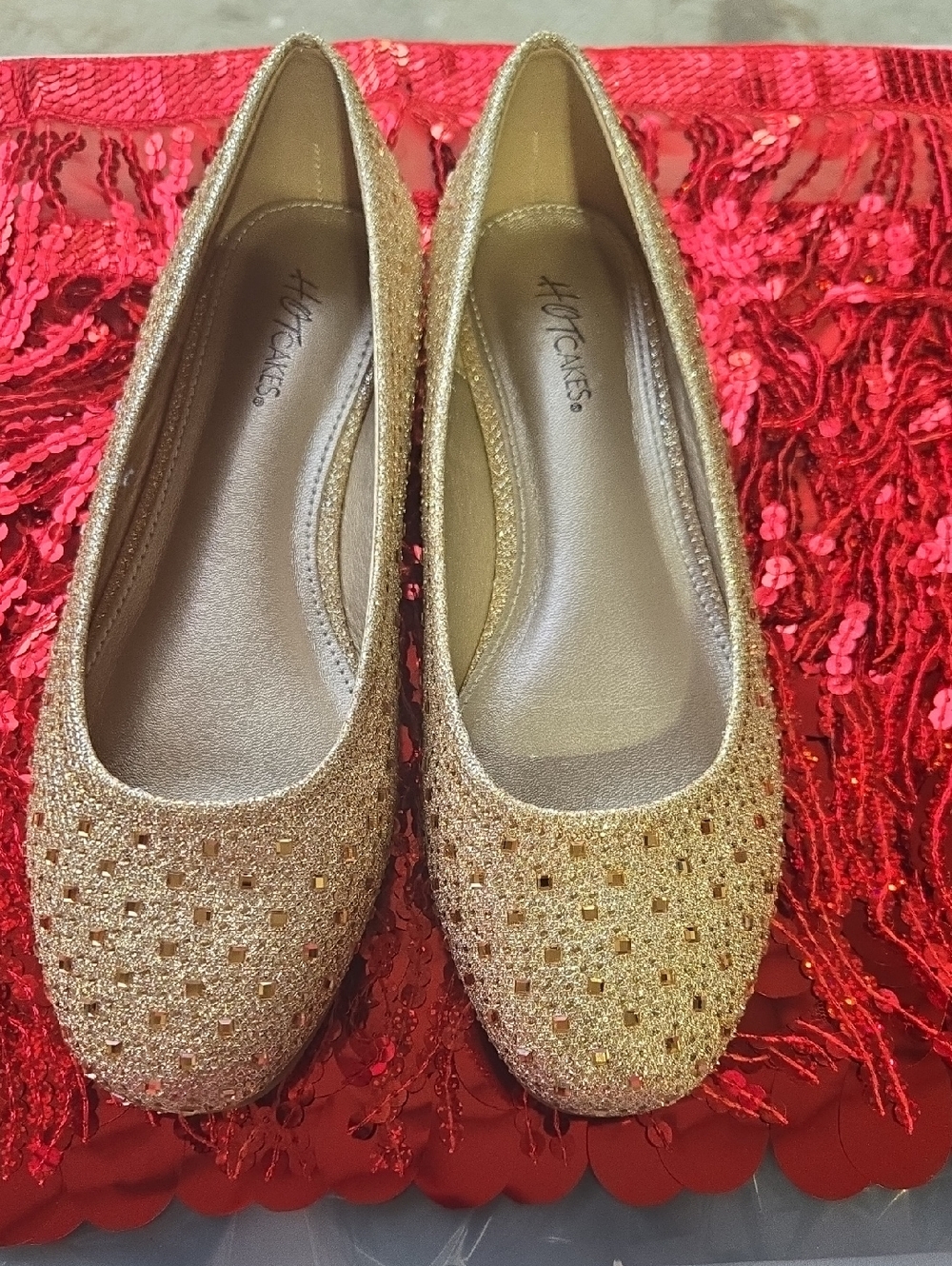 Hot Cakes Gold Glitter Studded Ballet Flats